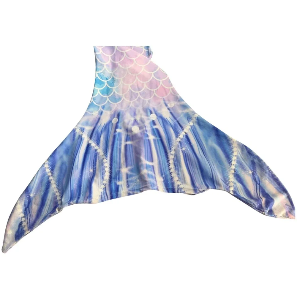 Kids Mermaid Tail Costume Skirt Blue Pink Purple Scale Print Starfish Starburst